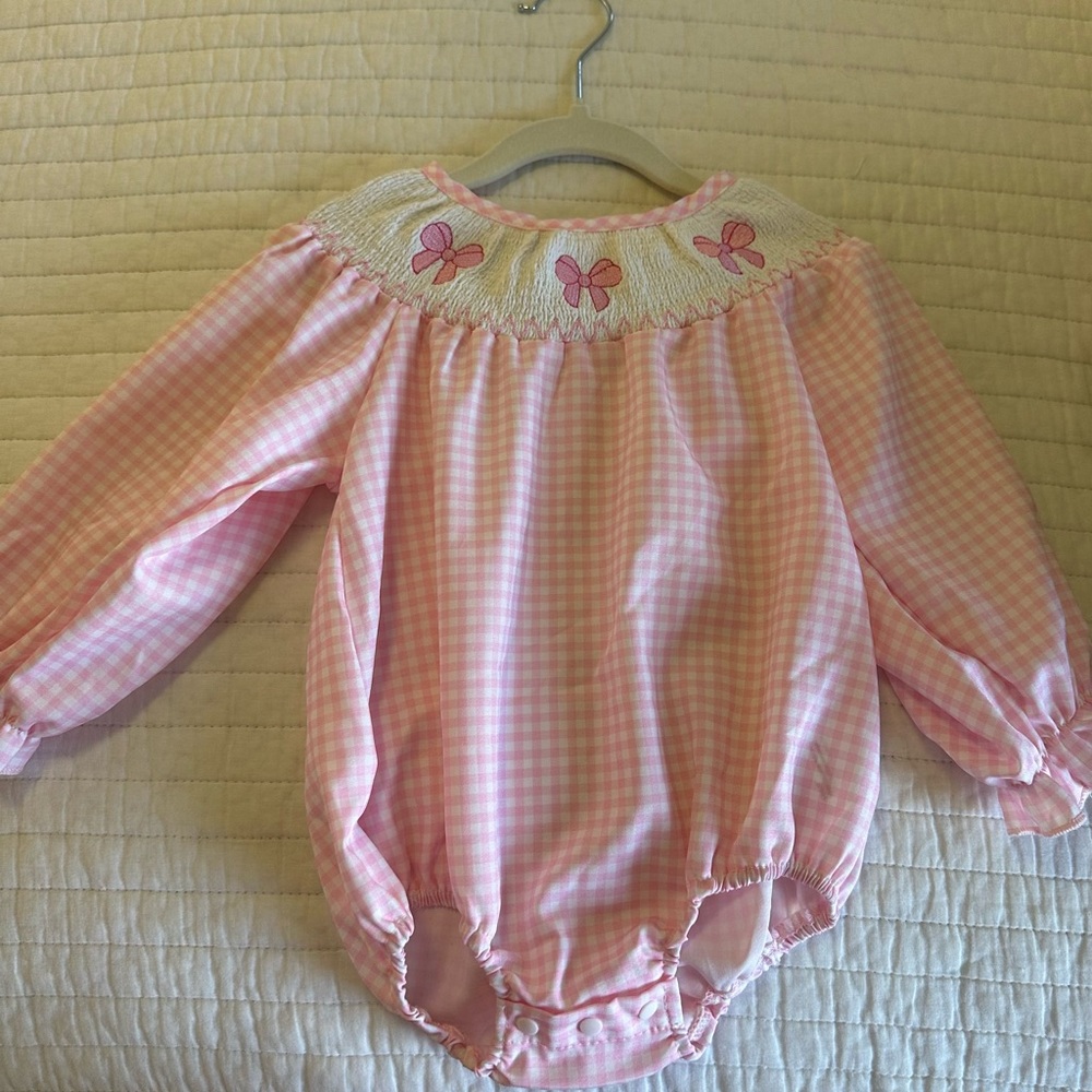 Smocked Pink Gingham Baby Romper